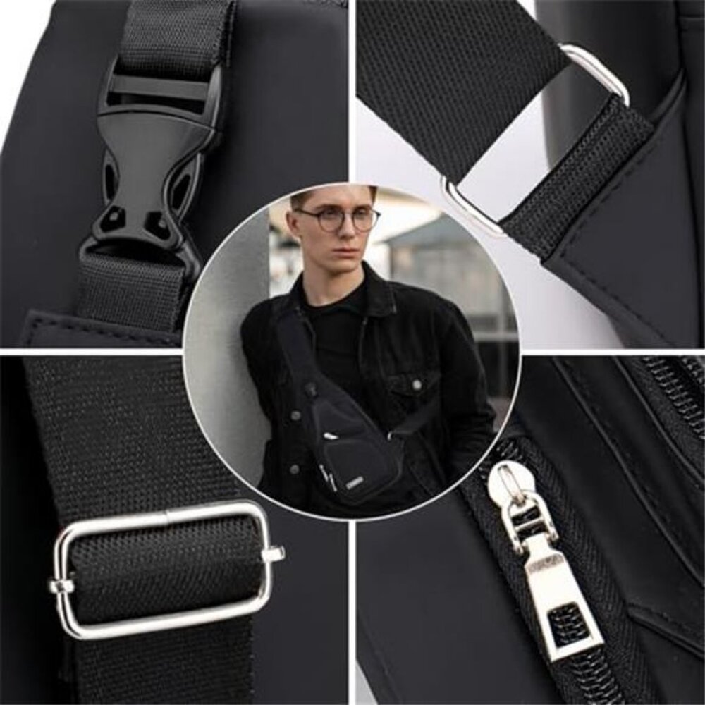 Mens Leather Crossbody Bag Trendy Sling Bag Waterproof Sling 6.69x13.78x3.54 - Picture 4 of 6